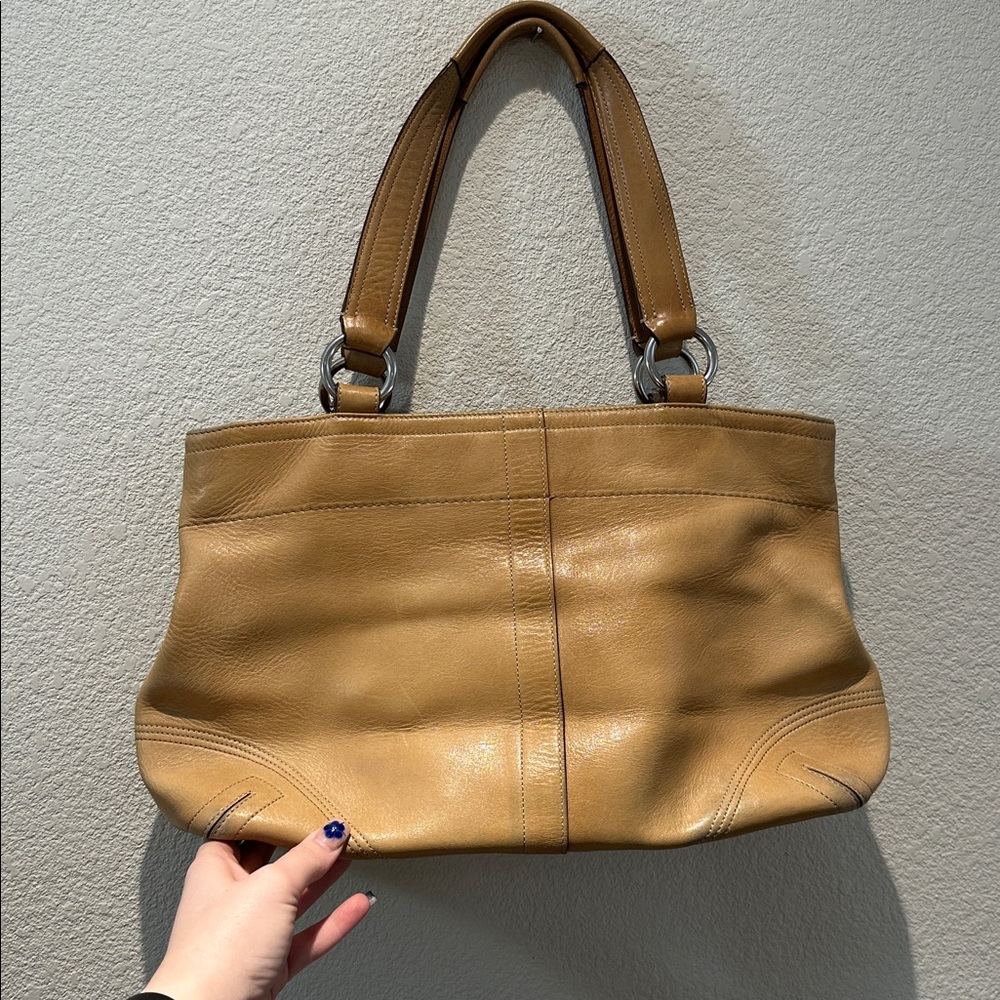 Coach Tan Leather Double Front Pocket Shoulder Tote - Picture 7 of 8
